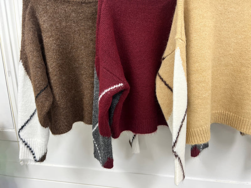 The Fine.b - Korean Women Fashion - #womensfashion - Argyle Loose Fit Knit - 2
