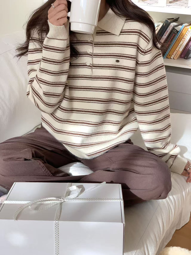 There By - Korean Women Fashion - #momslook - M Striped Knit - 5