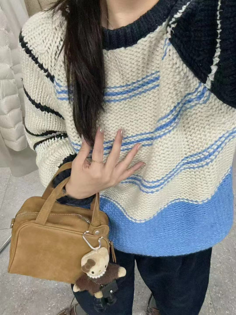 There By - Korean Women Fashion - #restrostyle - Berry Striped Knit