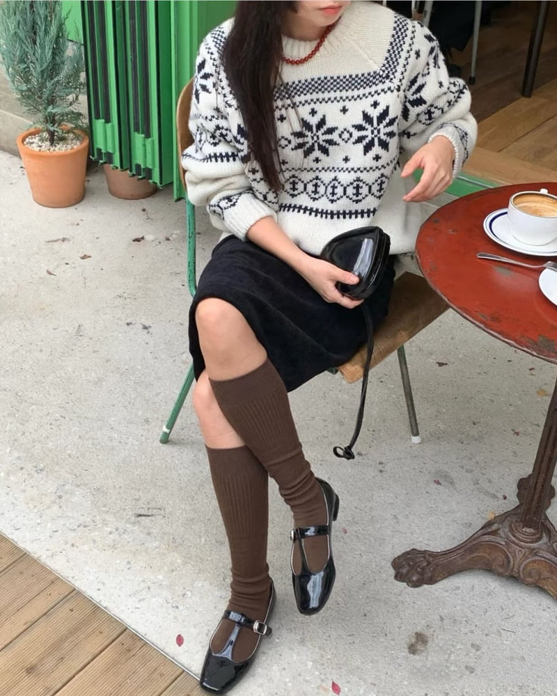 There By - Korean Women Fashion - #romanticstyle - Snowflake Knit - 5