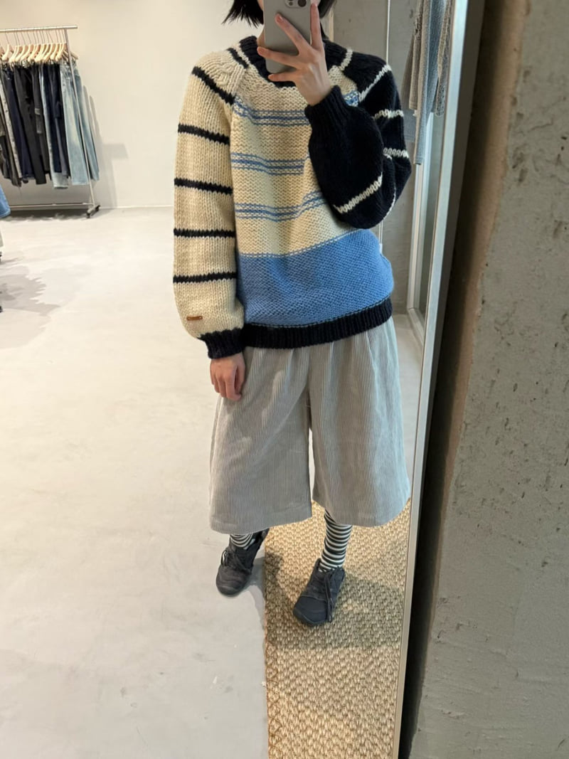 There By - Korean Women Fashion - #shopsmall - Berry Striped Knit - 3