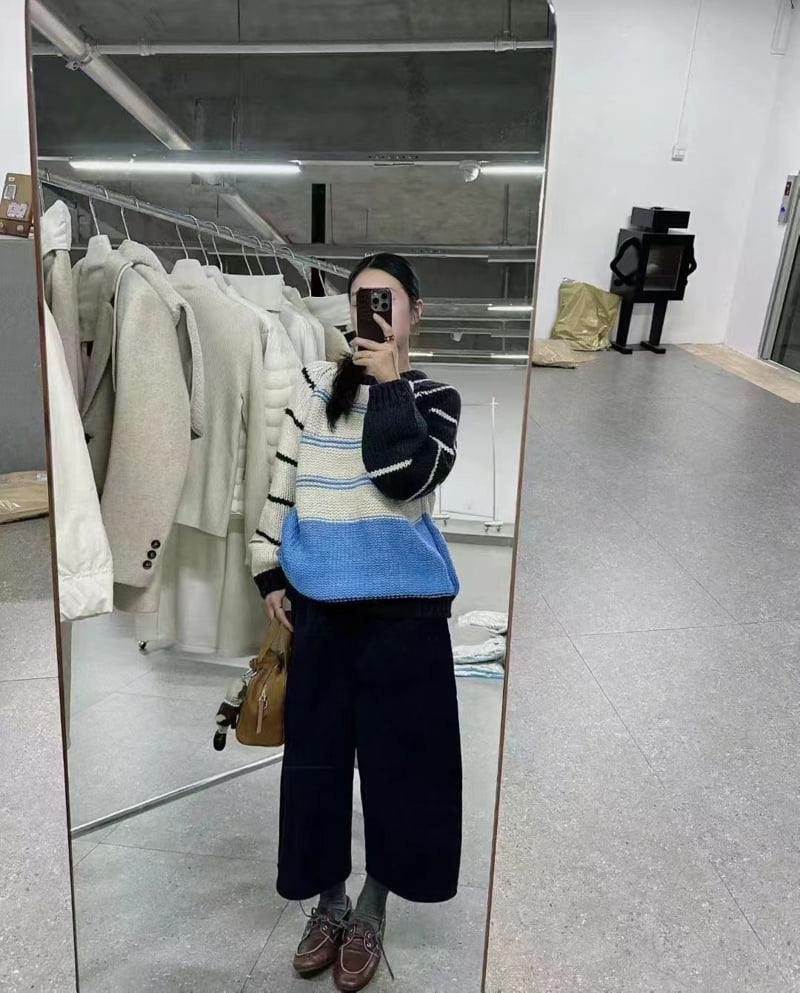 There By - Korean Women Fashion - #shopsmall - Berry Striped Knit - 4