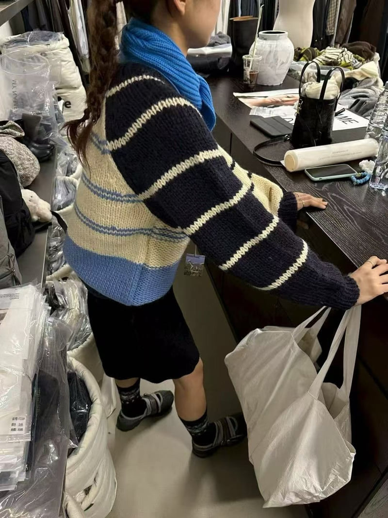 There By - Korean Women Fashion - #thelittlethings - Berry Striped Knit - 5