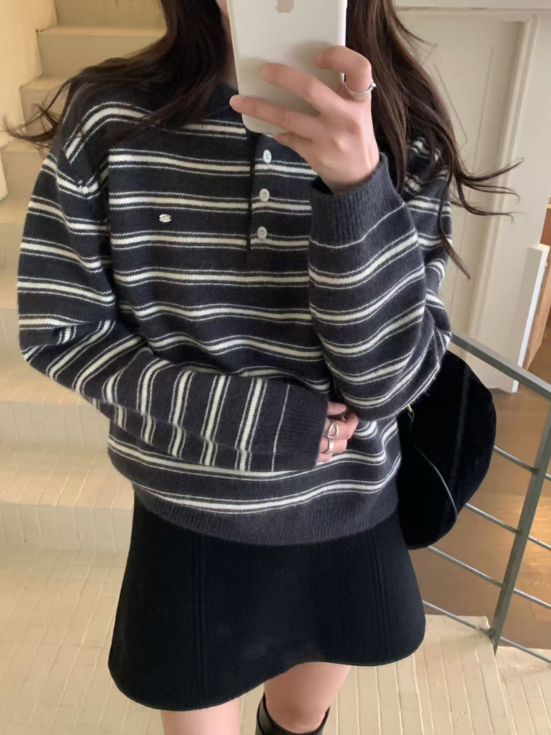 There By - Korean Women Fashion - #womensfashion - M Striped Knit - 10