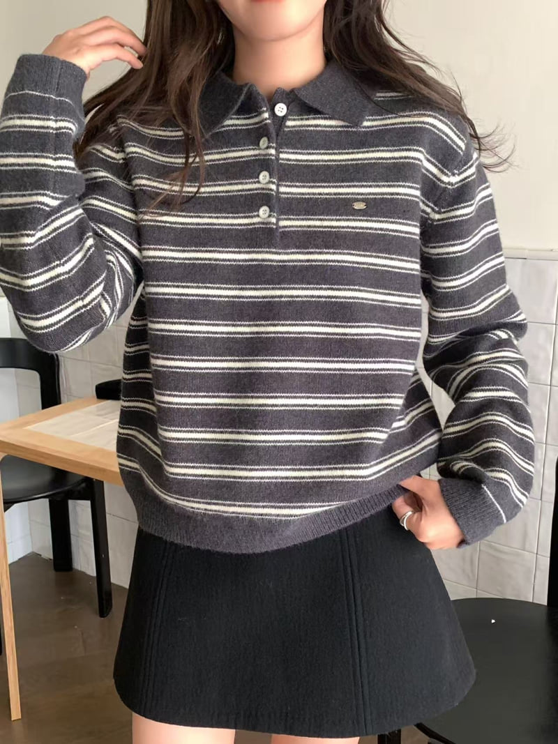 There By - Korean Women Fashion - #womensfashion - M Striped Knit - 12
