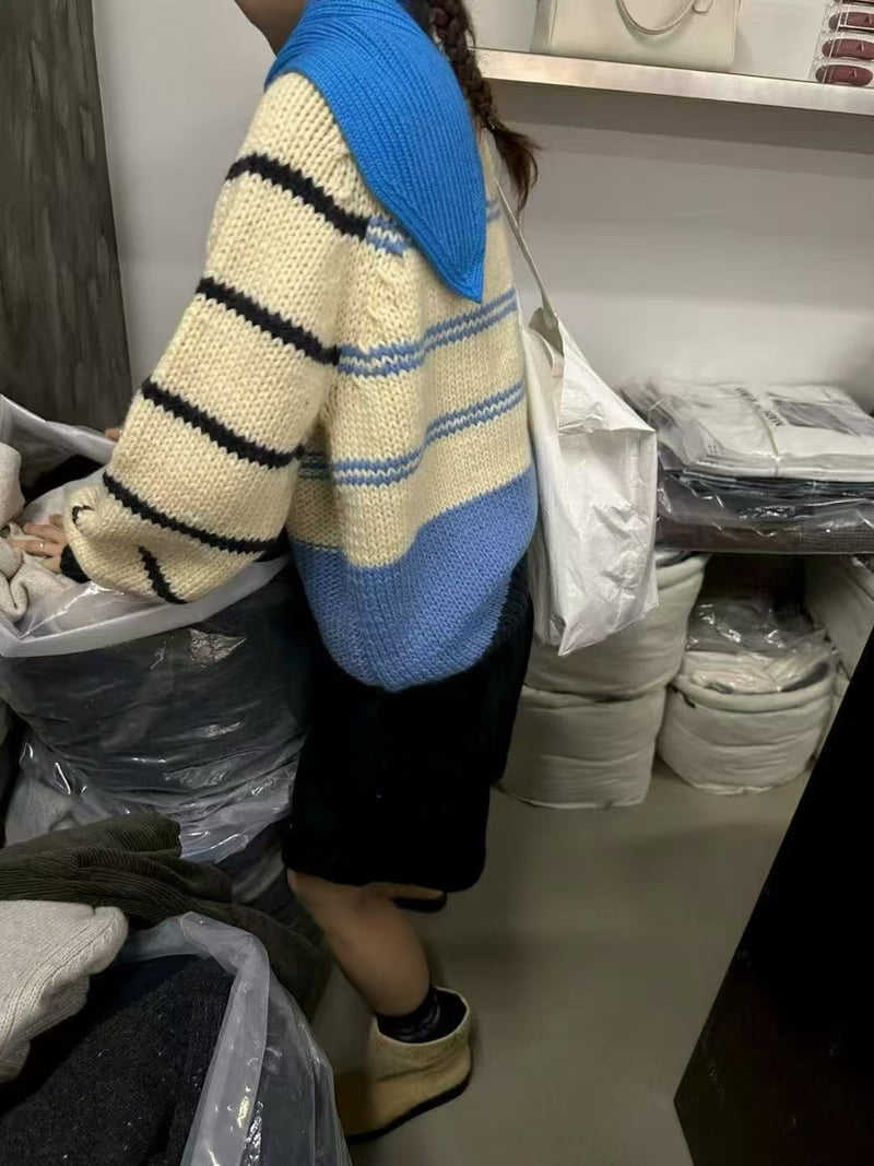 There By - Korean Women Fashion - #womensfashion - Berry Striped Knit - 7