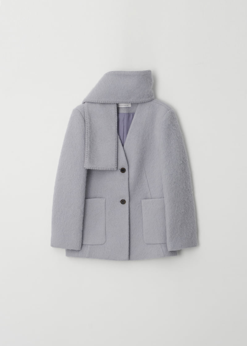 Understanding - Korean Women Fashion - #momslook - Cozy No Collar Jacket (with Muffler)