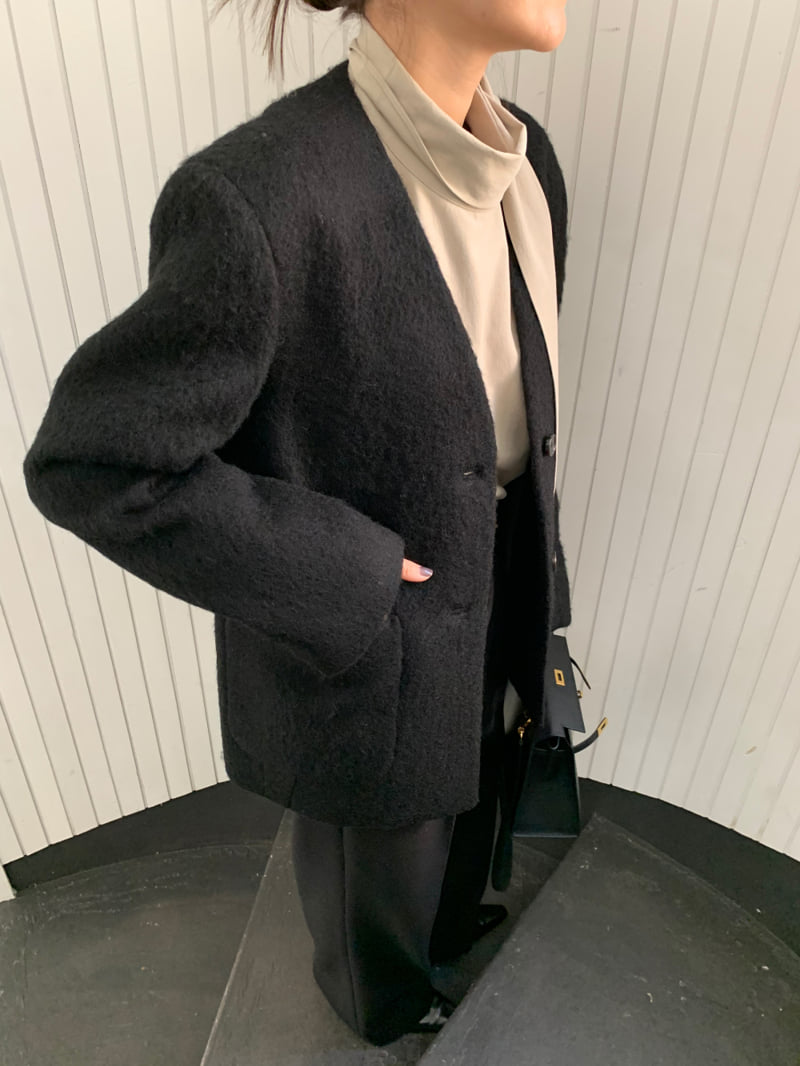 Understanding - Korean Women Fashion - #momslook - Cozy No Collar Jacket (with Muffler) - 3