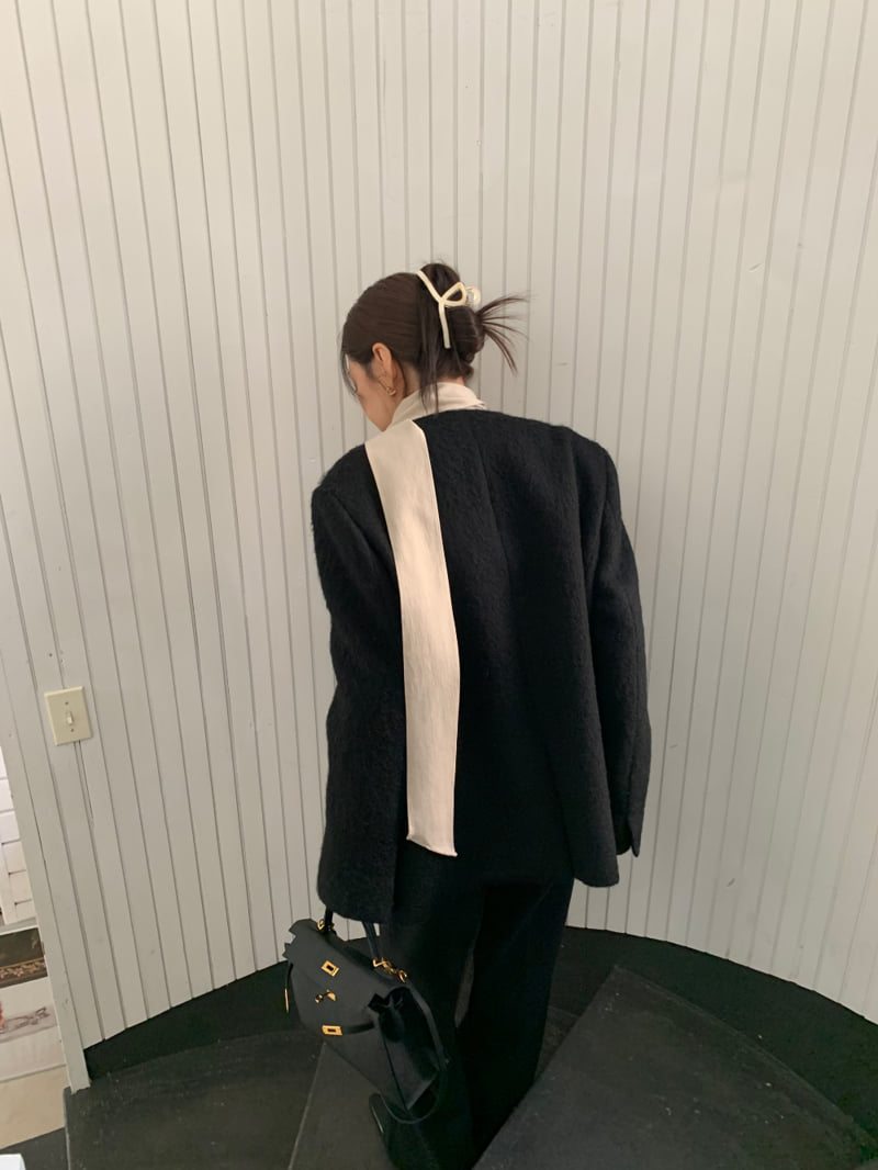 Understanding - Korean Women Fashion - #momslook - Cozy No Collar Jacket (with Muffler) - 6