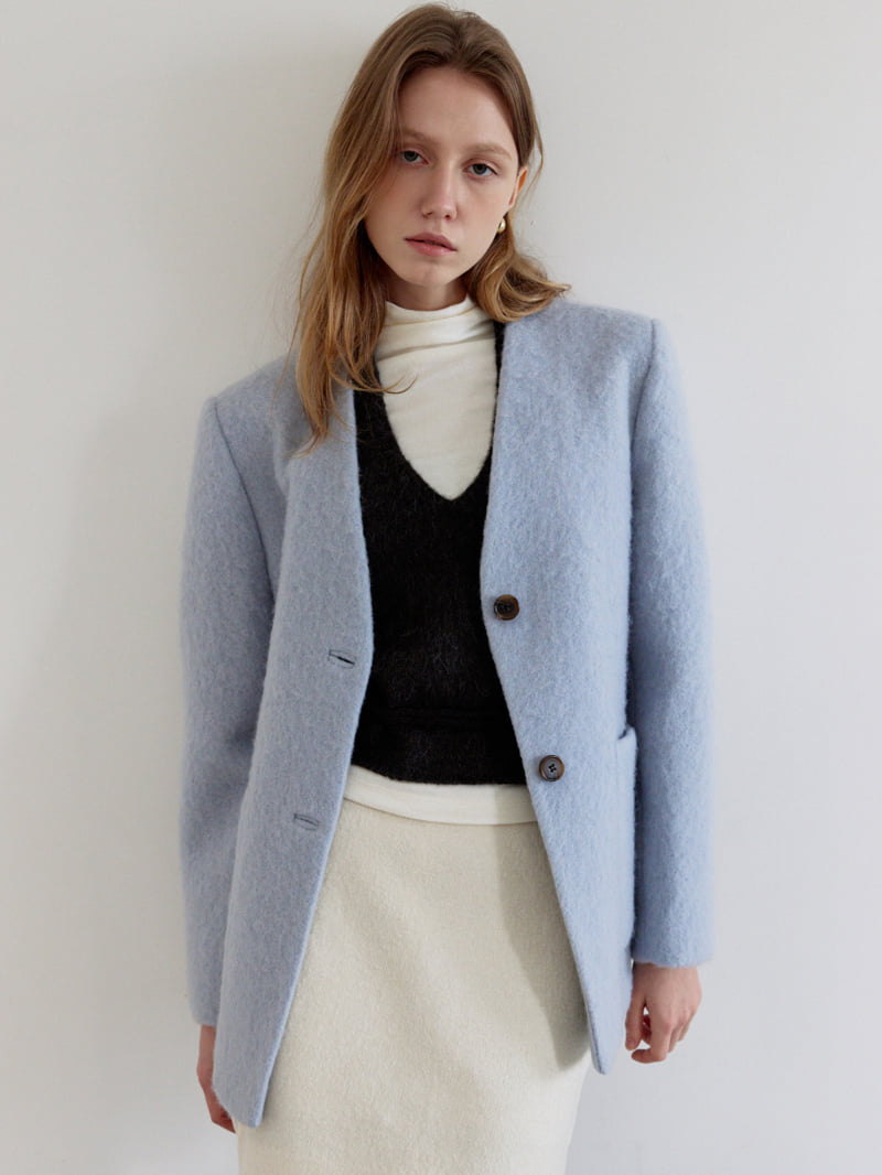 Understanding - Korean Women Fashion - #momslook - Cozy No Collar Jacket (with Muffler) - 7