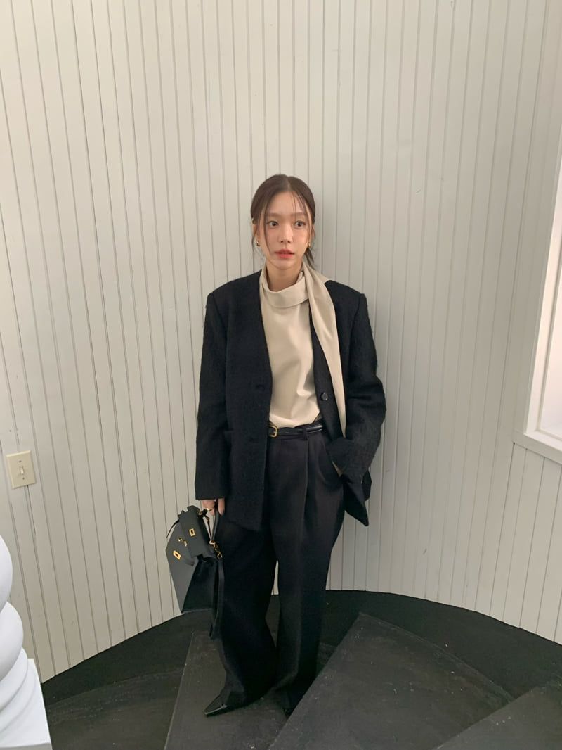 Understanding - Korean Women Fashion - #womensfashion - Cozy No Collar Jacket (with Muffler) - 2
