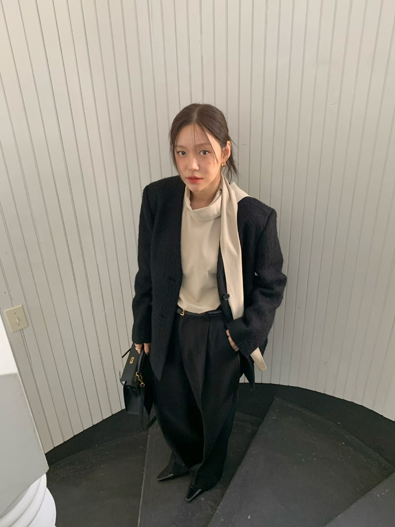 Understanding - Korean Women Fashion - #momslook - Cozy No Collar Jacket (with Muffler) - 4