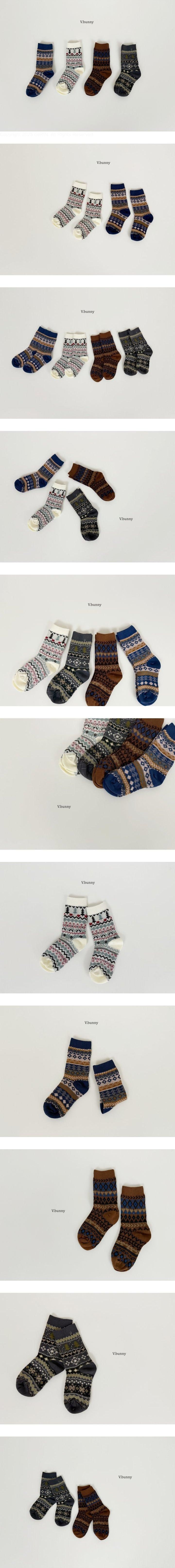 V Bunny - Korean Children Fashion - #todddlerfashion - Merry Vintage Sock Set