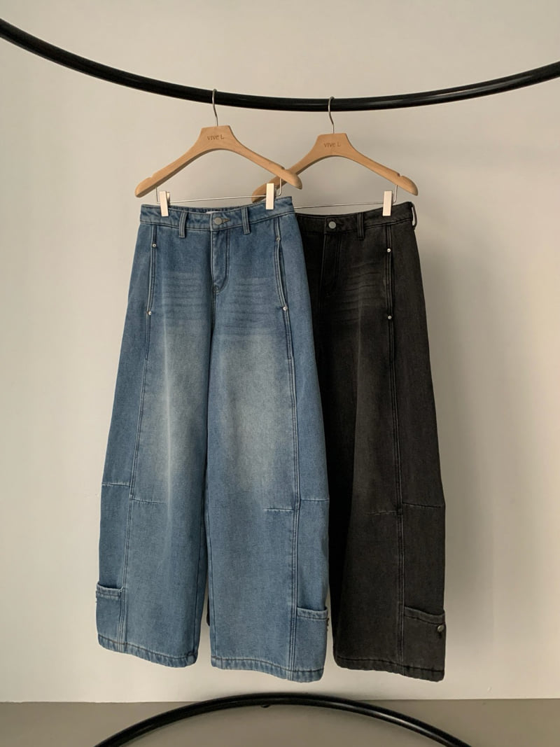 Vive L - Korean Women Fashion - #momslook - Hem Pocket Bonded Fleece Denim Pants