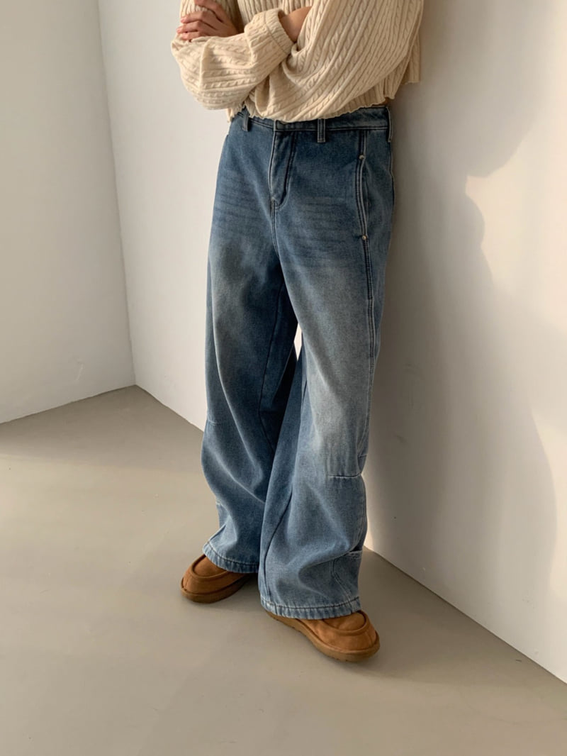 Vive L - Korean Women Fashion - #momslook - Hem Pocket Bonded Fleece Denim Pants - 11