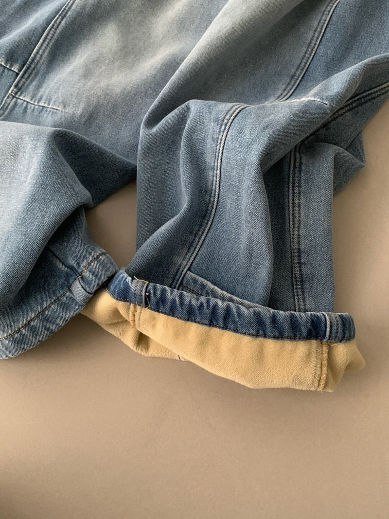 Vive L - Korean Women Fashion - #momslook - Hem Pocket Bonded Fleece Denim Pants - 3