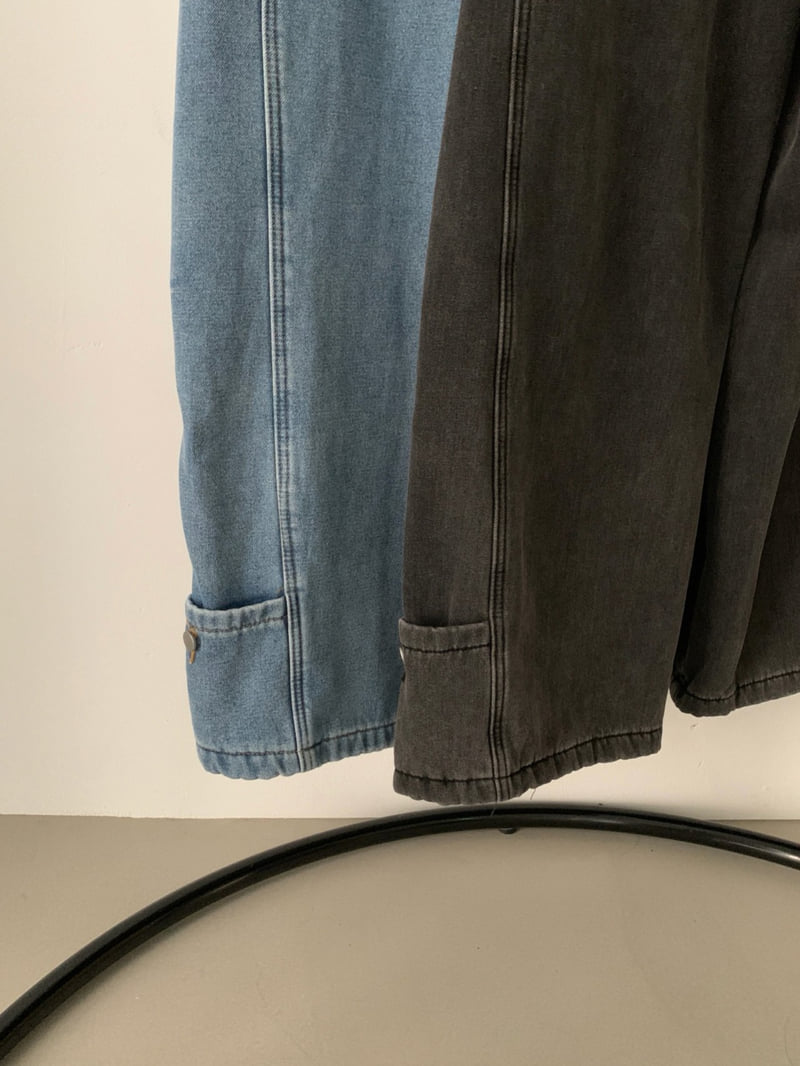 Vive L - Korean Women Fashion - #momslook - Hem Pocket Bonded Fleece Denim Pants - 5