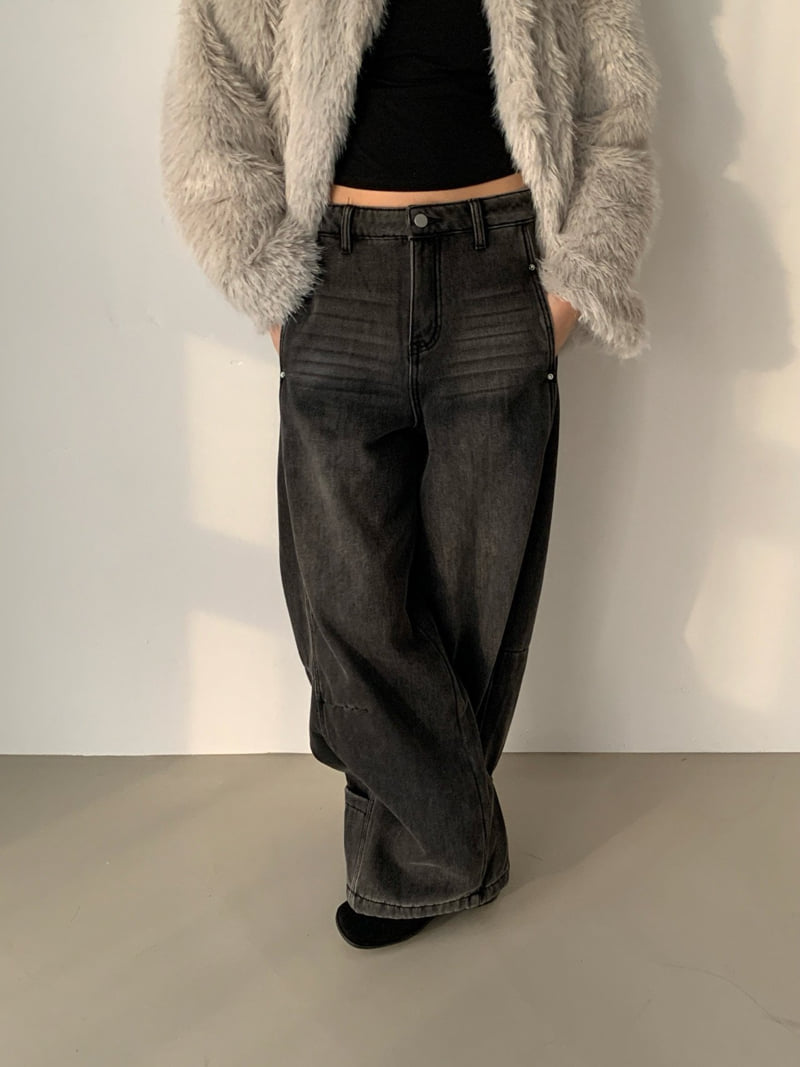 Vive L - Korean Women Fashion - #momslook - Hem Pocket Bonded Fleece Denim Pants - 9