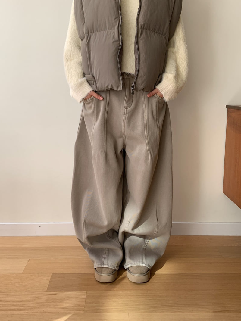 Vive L - Korean Women Fashion - #momslook - Pintuck Bonded Fleece Denim Pants - 6