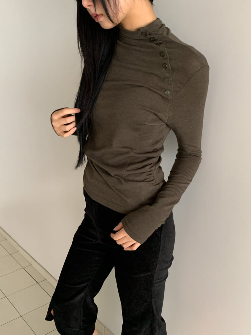 Vive L - Korean Women Fashion - #momslook - Button Half Turtleneck Tee - 12