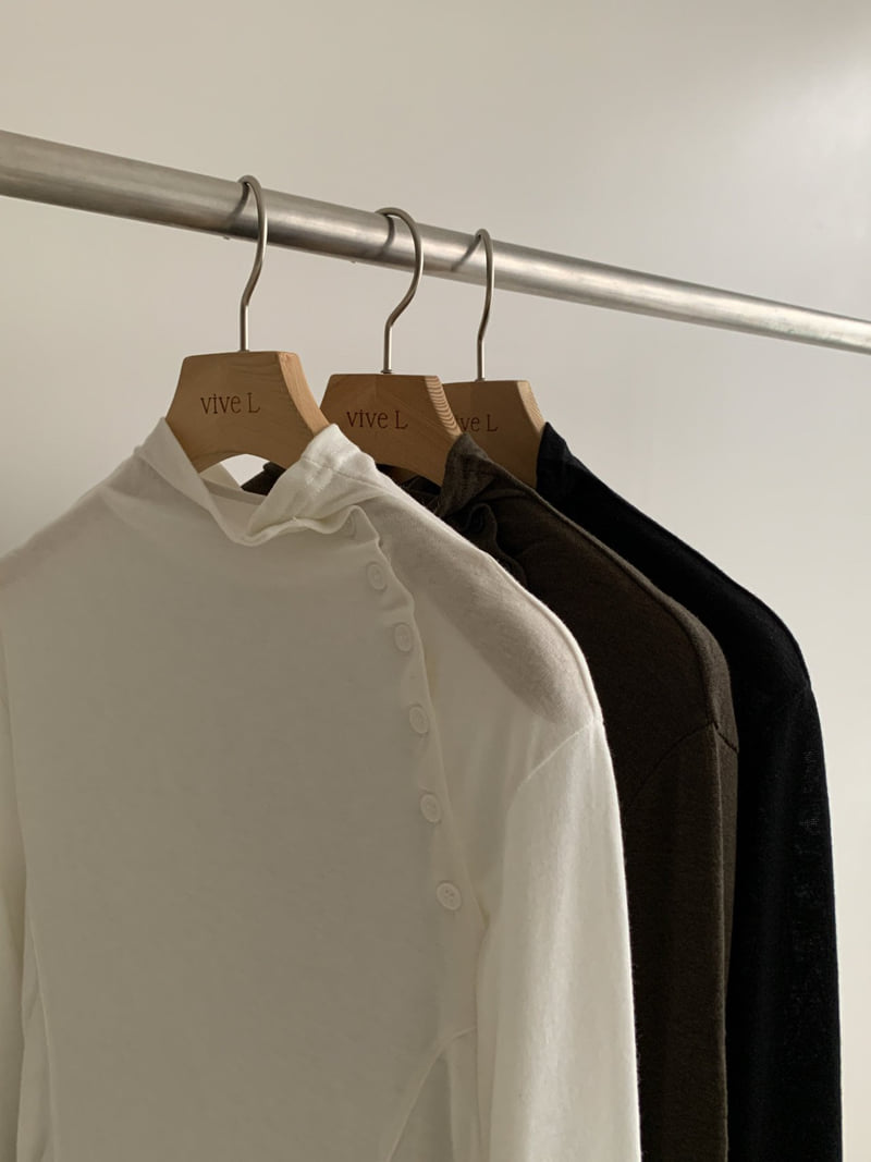 Vive L - Korean Women Fashion - #thelittlethings - Button Half Turtleneck Tee - 4