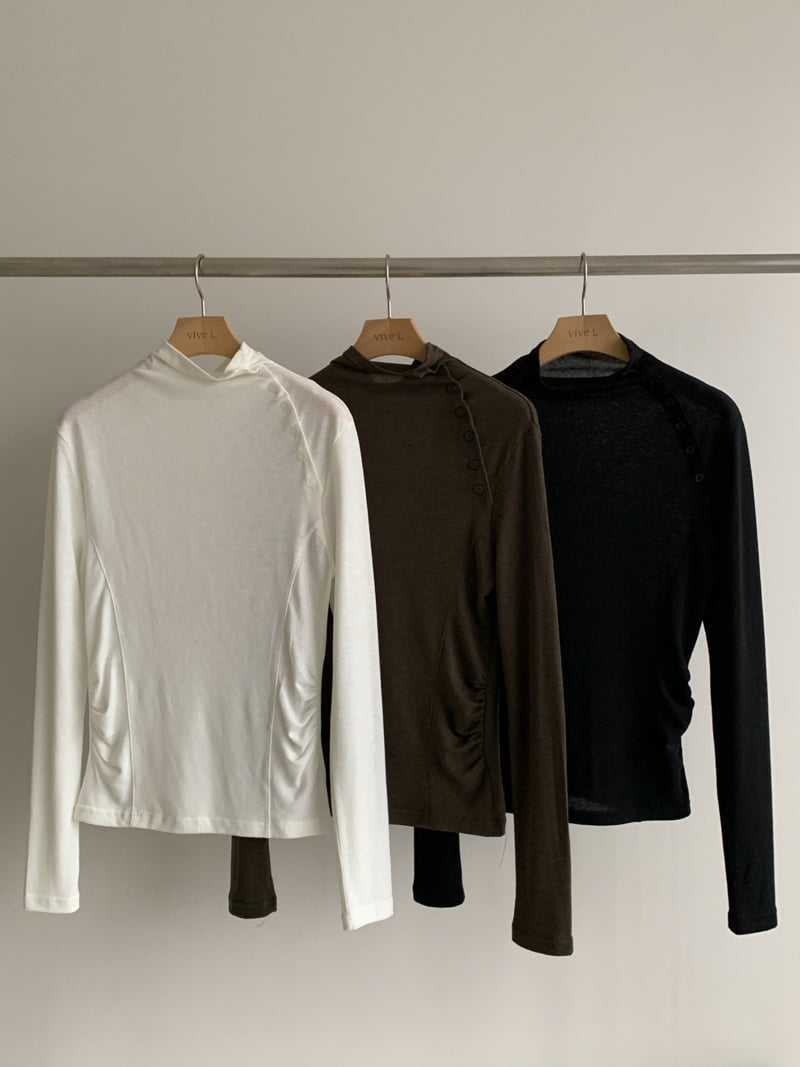 Vive L - Korean Women Fashion - #shopsmall - Button Half Turtleneck Tee