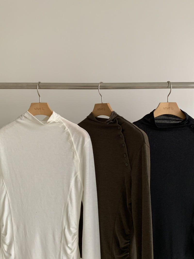 Vive L - Korean Women Fashion - #thatsdarling - Button Half Turtleneck Tee - 2