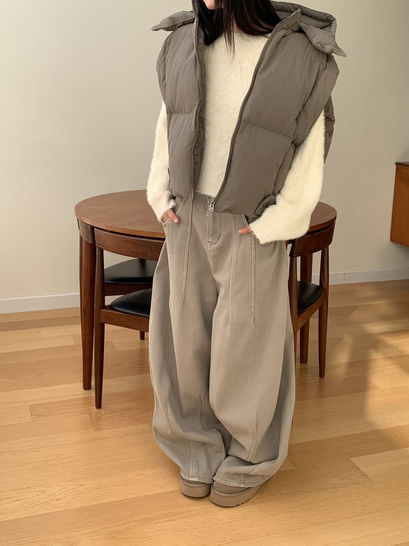 Vive L - Korean Women Fashion - #vintageinspired - Pintuck Bonded Fleece Denim Pants - 12