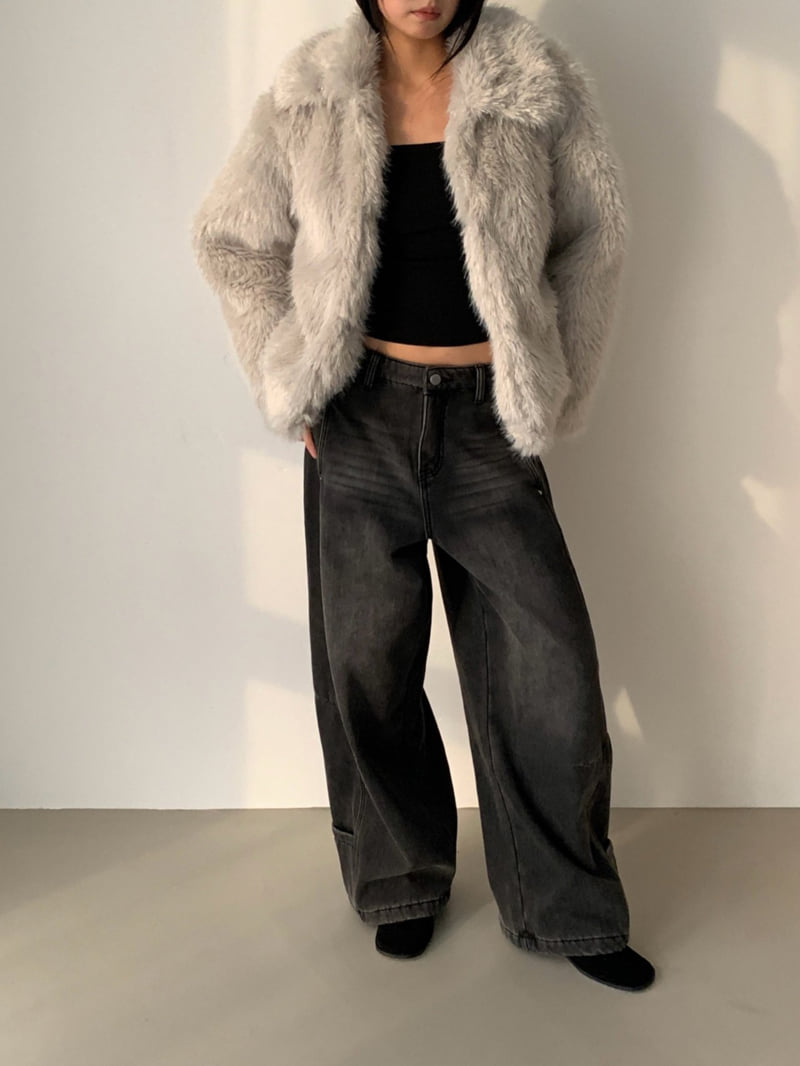 Vive L - Korean Women Fashion - #womensfashion - Hem Pocket Bonded Fleece Denim Pants - 8