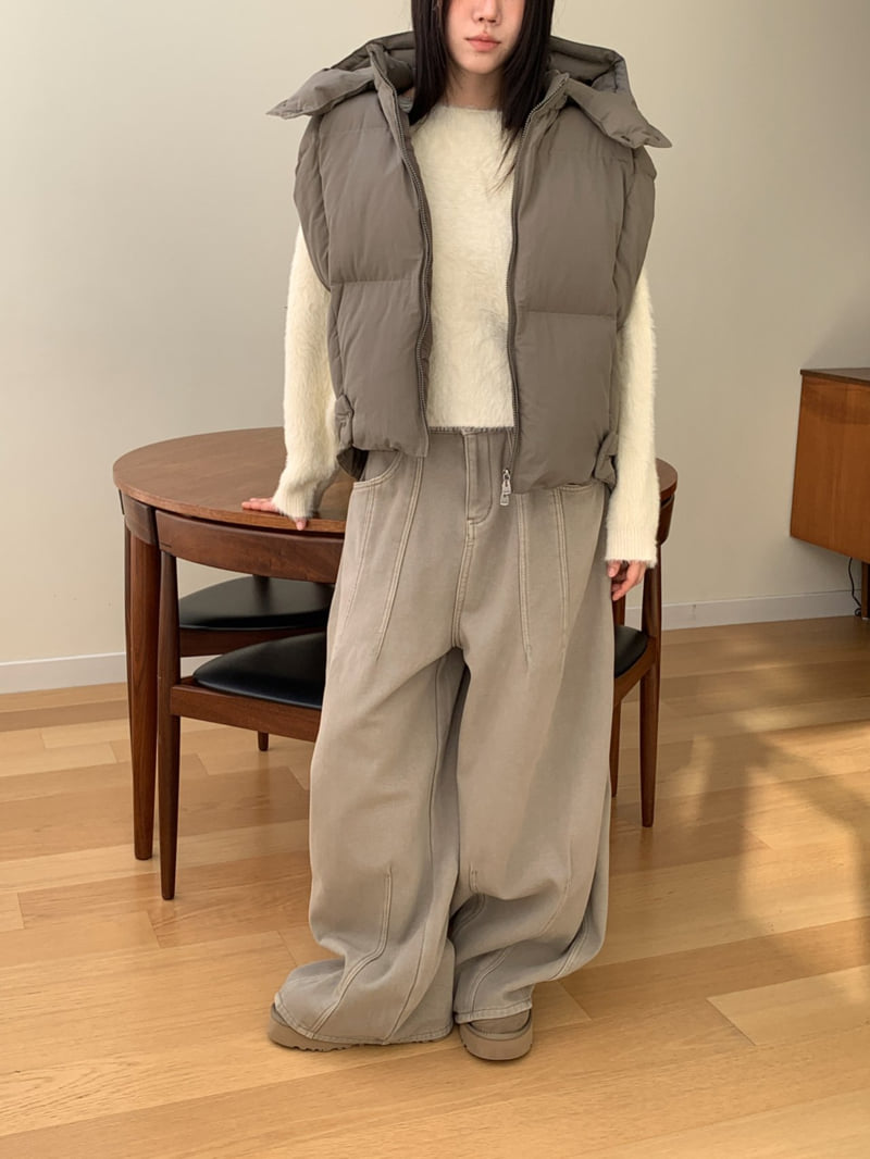 Vive L - Korean Women Fashion - #womensfashion - Pintuck Bonded Fleece Denim Pants - 11