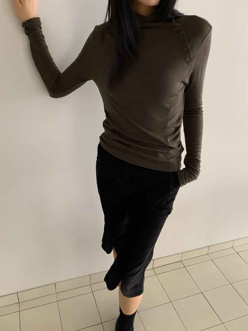 Vive L - Korean Women Fashion - #womensfashion - Button Half Turtleneck Tee - 11
