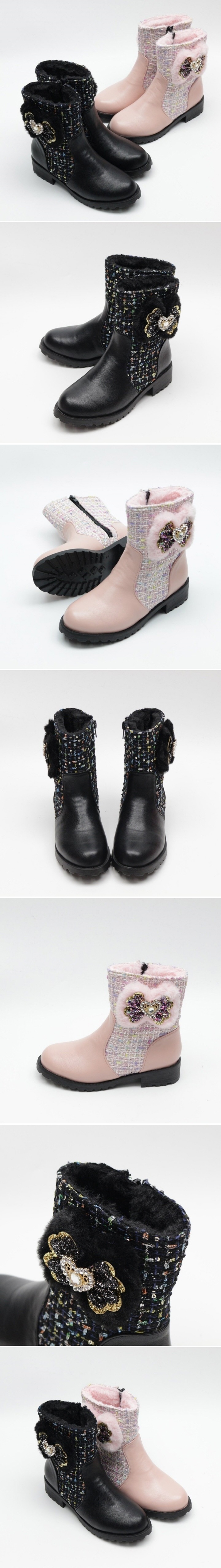 Woori Doori - Korean Children Fashion - #fashionkids - Tweed Heart Ankle Boots