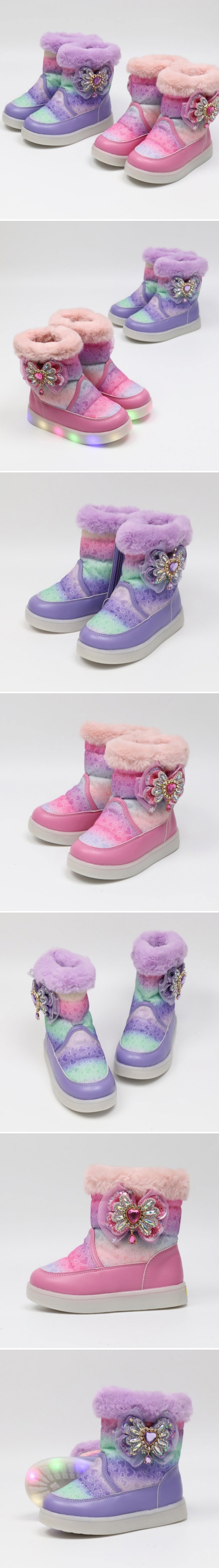 Woori Doori - Korean Children Fashion - #magicofchildhood - Happy Girl Rainbow Waterdrop LED Boots