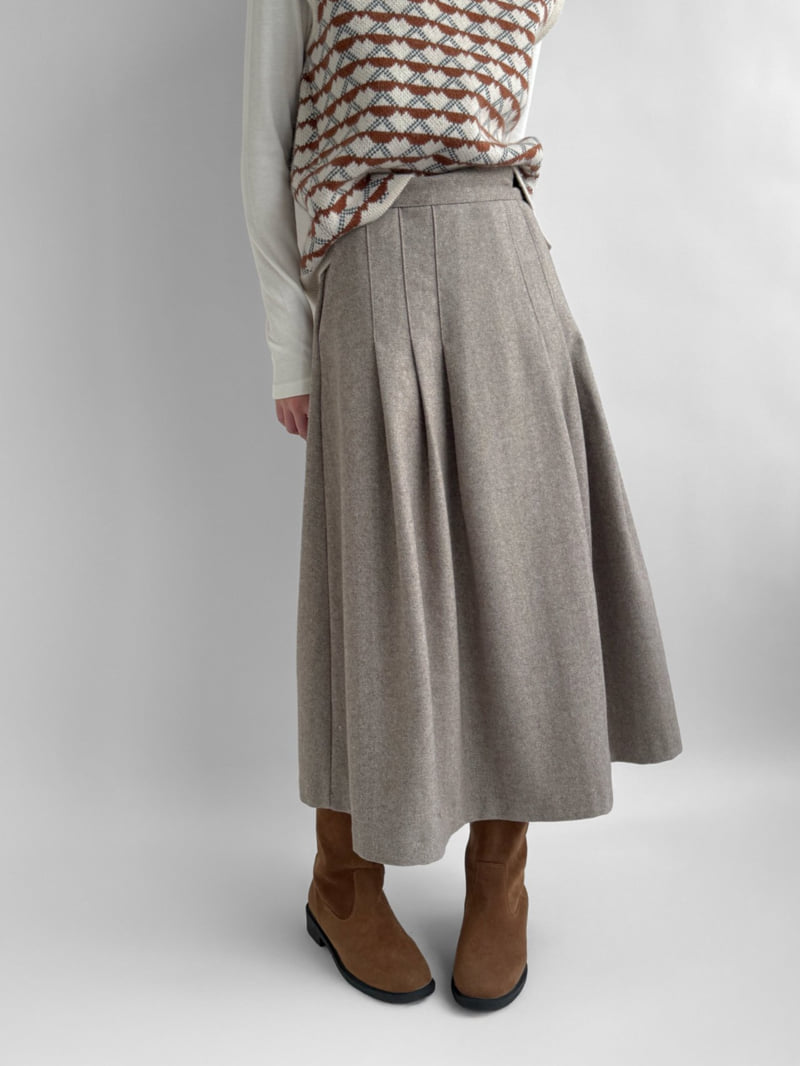 Yikho - Korean Women Fashion - #momslook - Wool Herringbone Back Banded Skirt - 2