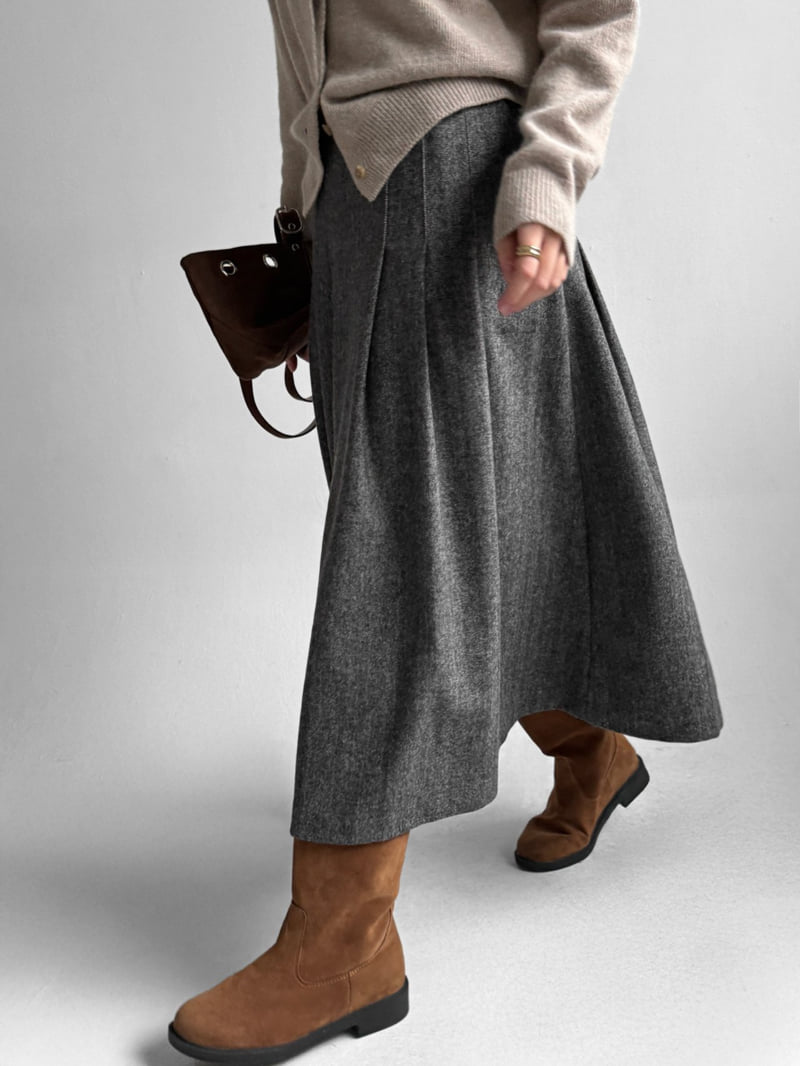 Yikho - Korean Women Fashion - #womensfashion - Wool Herringbone Back Banded Skirt - 4