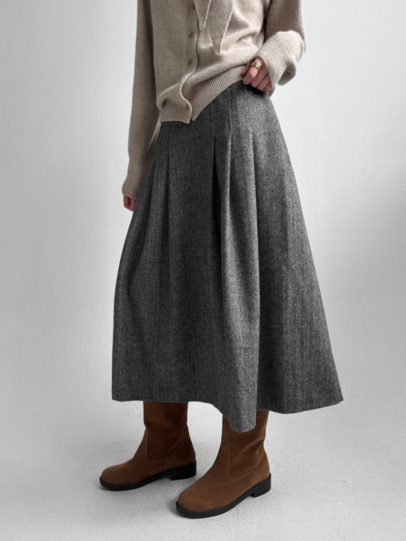 Yikho - Korean Women Fashion - #momslook - Wool Herringbone Back Banded Skirt - 6