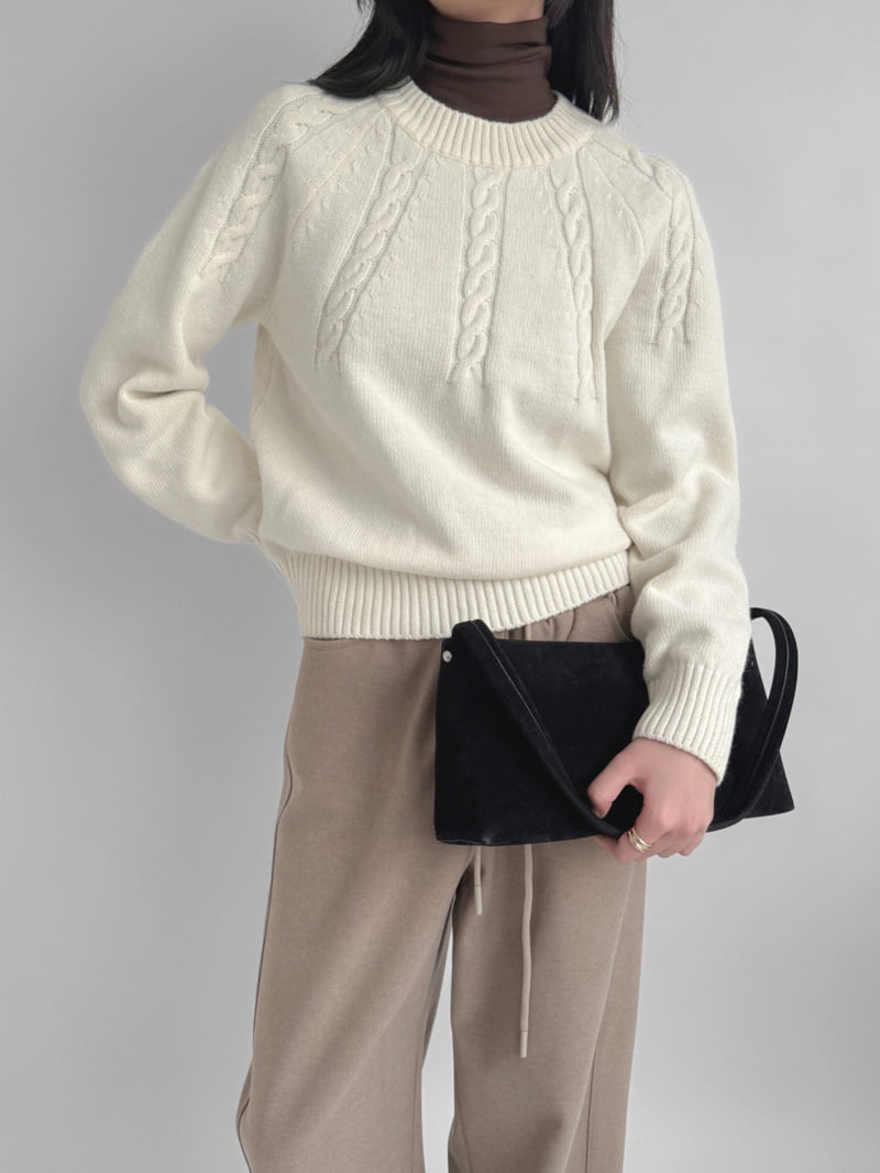 Yikho - Korean Women Fashion - #momslook - Latte Round Cable Knit