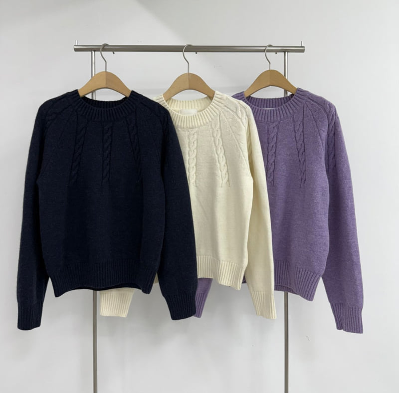 Yikho - Korean Women Fashion - #momslook - Latte Round Cable Knit - 5