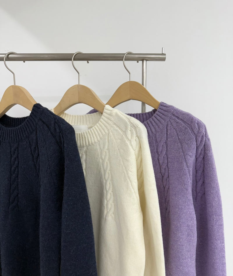 Yikho - Korean Women Fashion - #momslook - Latte Round Cable Knit - 7