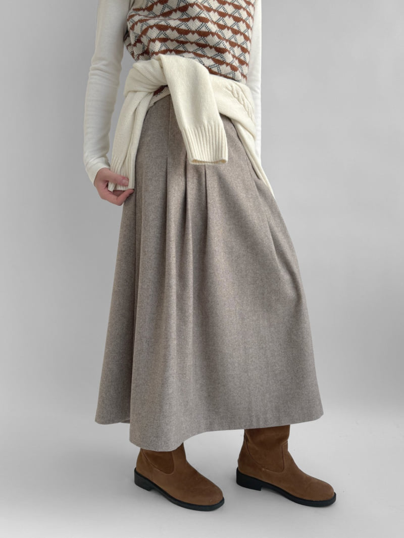 Yikho - Korean Women Fashion - #womensfashion - Wool Herringbone Back Banded Skirt