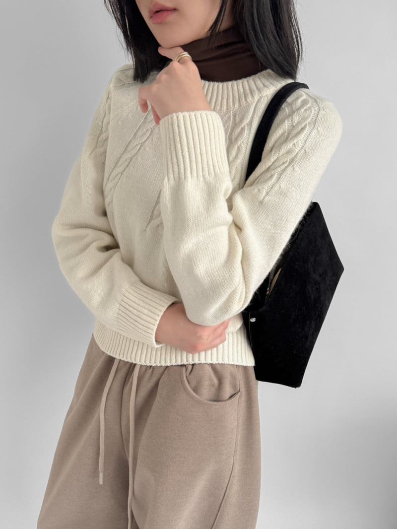 Yikho - Korean Women Fashion - #womensfashion - Latte Round Cable Knit - 2