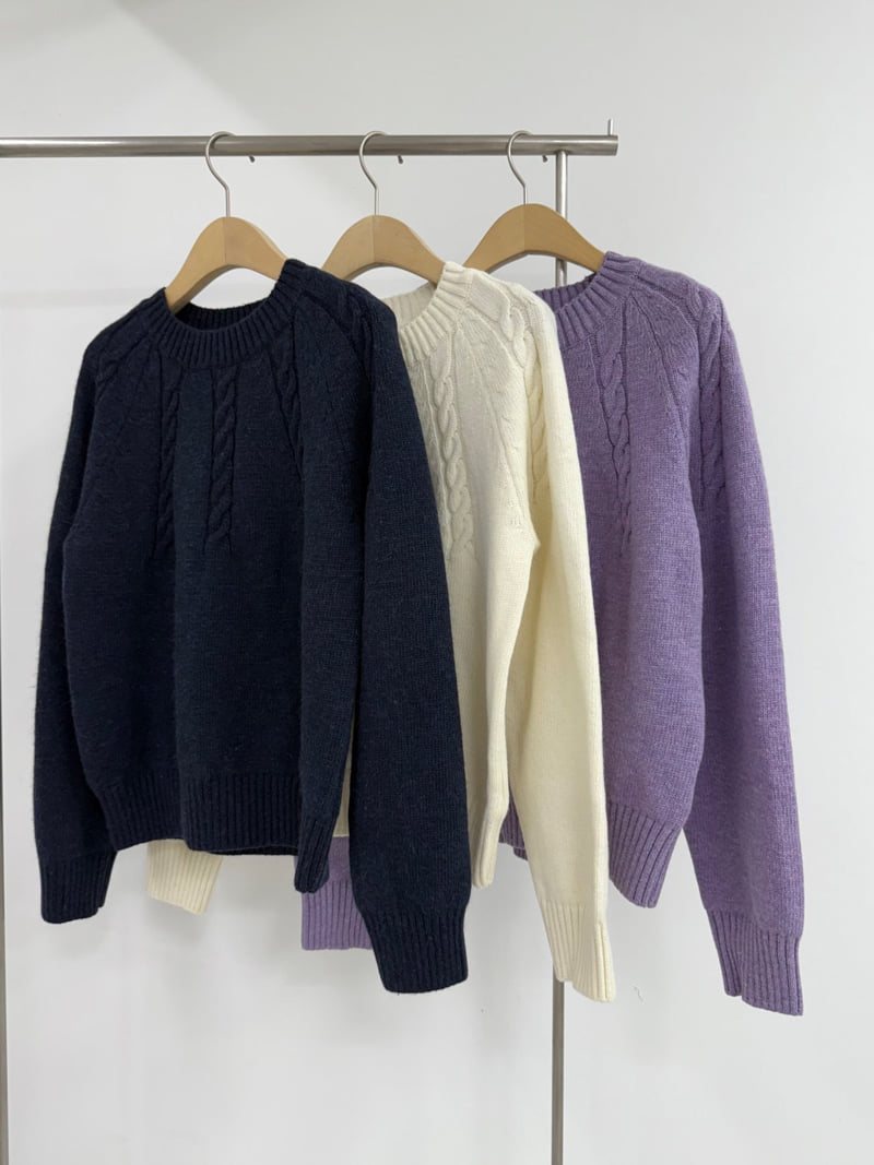 Yikho - Korean Women Fashion - #womensfashion - Latte Round Cable Knit - 6
