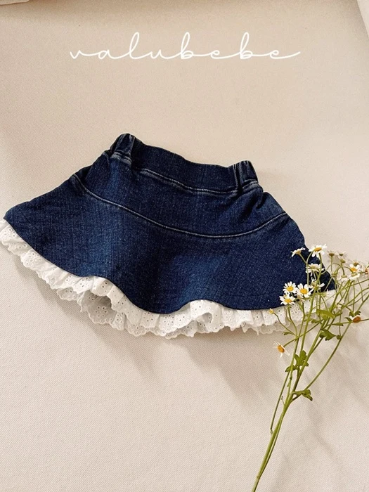 Lace Denim Flared Skirt
