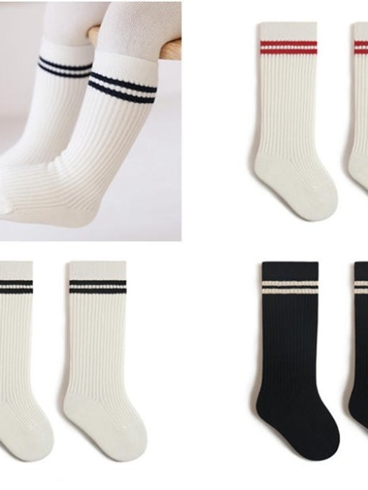 Fine Rib Double Line Half Socks