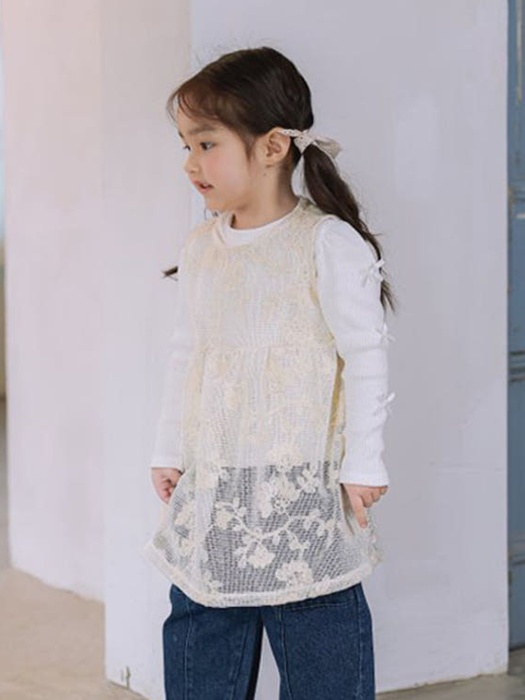 Lace Ribbon Sleeveless One-piece