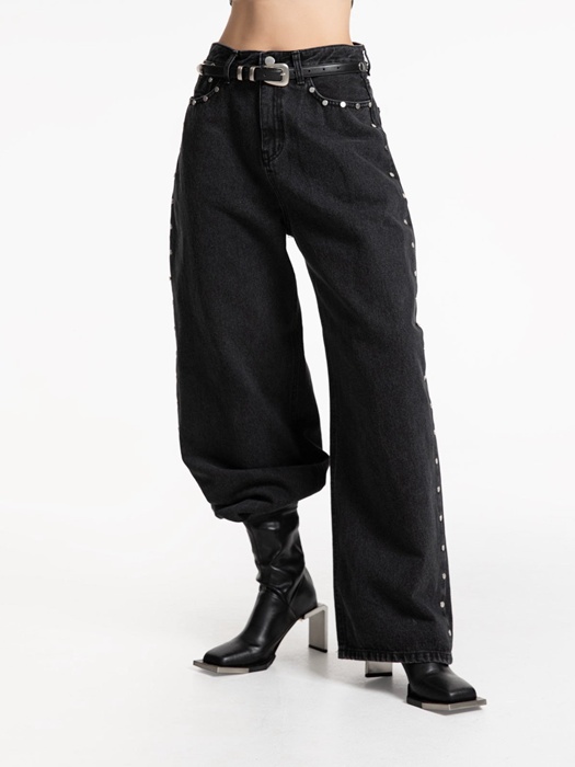 Stud Point Washed Black Wide Denim Pants Stud Point Washed Black Wide Denim Pants