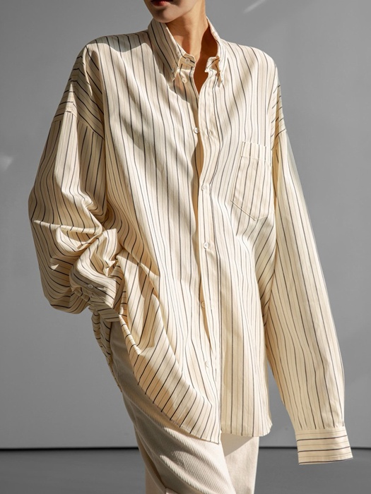 Oversized Striped Pattern Pocket Button Down Shirt Oversized Striped Pattern Pocket Button Down Shirt