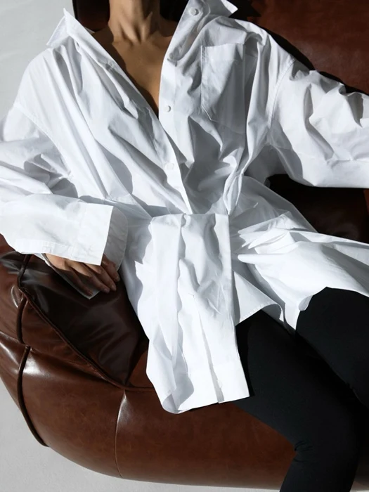Oversized Knot Sleeved Detail Button Down Shirt Dress Oversized Knot Sleeved Detail Button Down Shirt Dress