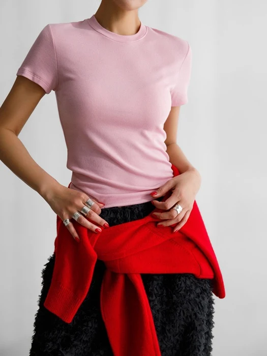 Ribbed Slim Crewneck Basic Tee Ribbed Slim Crewneck Basic Tee