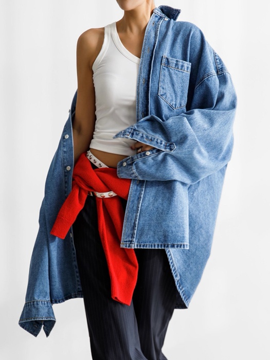 Maxi Oversized Washed Denim Button Down Shirt Maxi Oversized Washed Denim Button Down Shirt
